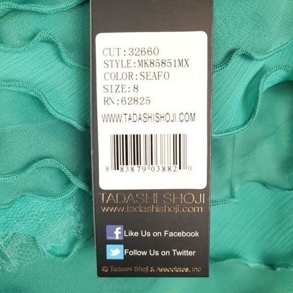 Tadashi Shoji NEW Seafoam Ruffle Cocktail Dress Short Sleeve Green Size 8 - Picture 11 of 12